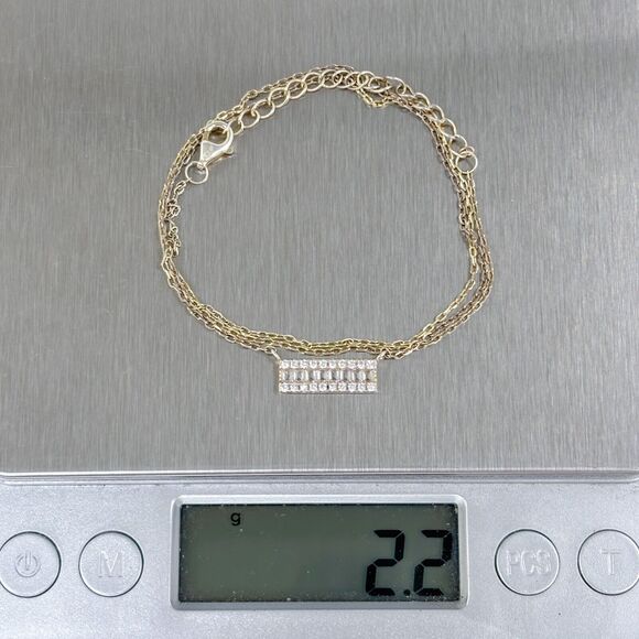 Vintage Sterling Silver 925 Gold Tone Cubic Zirconia Bar Pendant Necklace 16"-18 - Picture 4 of 4